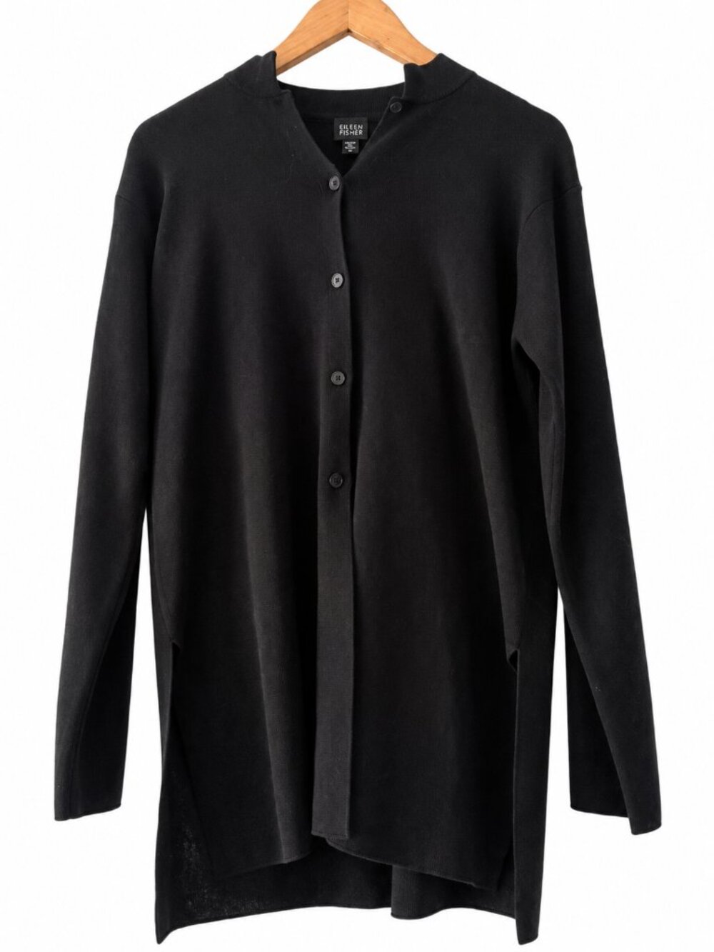 NWT Eileen Fisher Black 100% Wool Italian Yarn Mandarin Jacket Cardigan S